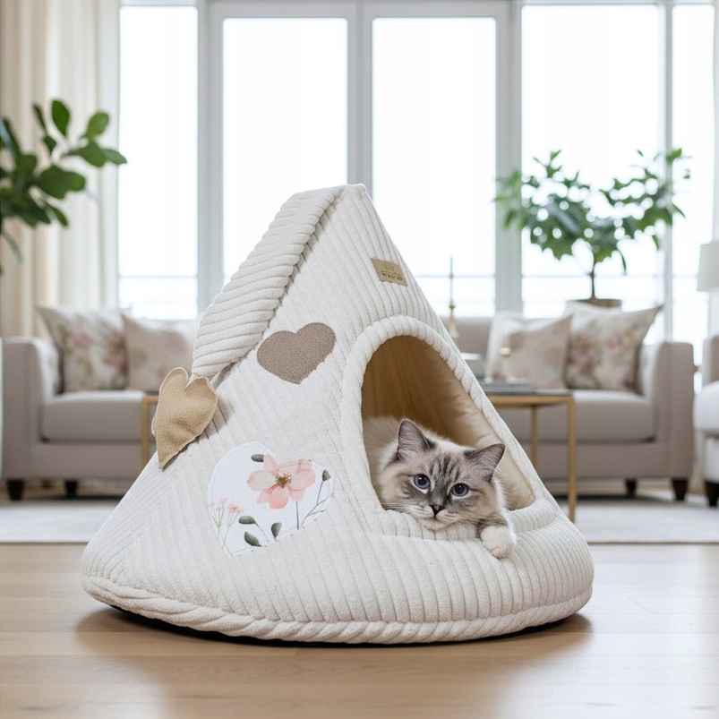 Pelíšek Budka domeček pro kočky Rattle Cat Cap Love Natural průměr 50 cm výška 58 cm