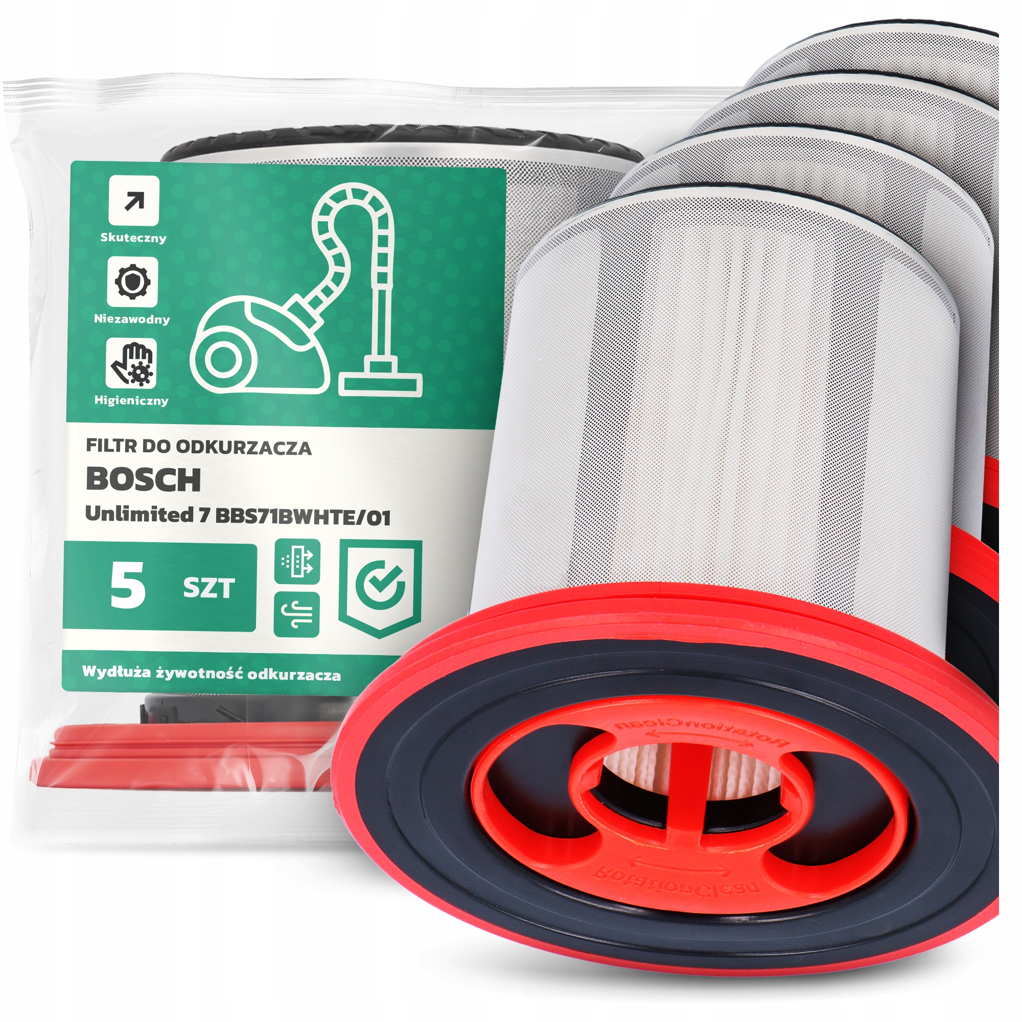 5x Vzduchový Filtr pro Vysavač Bosch Unlimited 7 BBS71BWHTE/01 Hepa Em-w