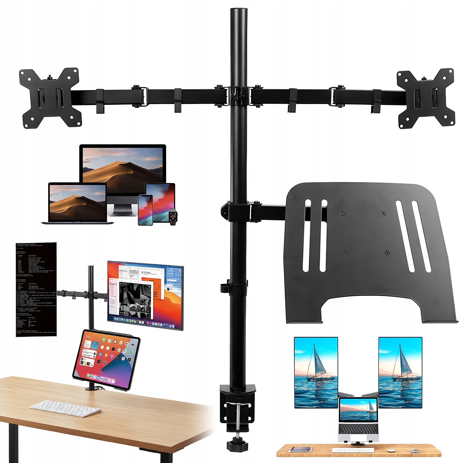 Podstavec Pod Monitory S Policí, Montáž Do Pracovní Desky C-clamp Nebo Grommet, Nastavitelný