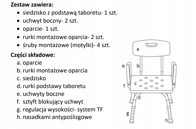 Krzesło pod prysznic taboret z podłokietnikami 4x Kod producenta TGR-R KP 355L