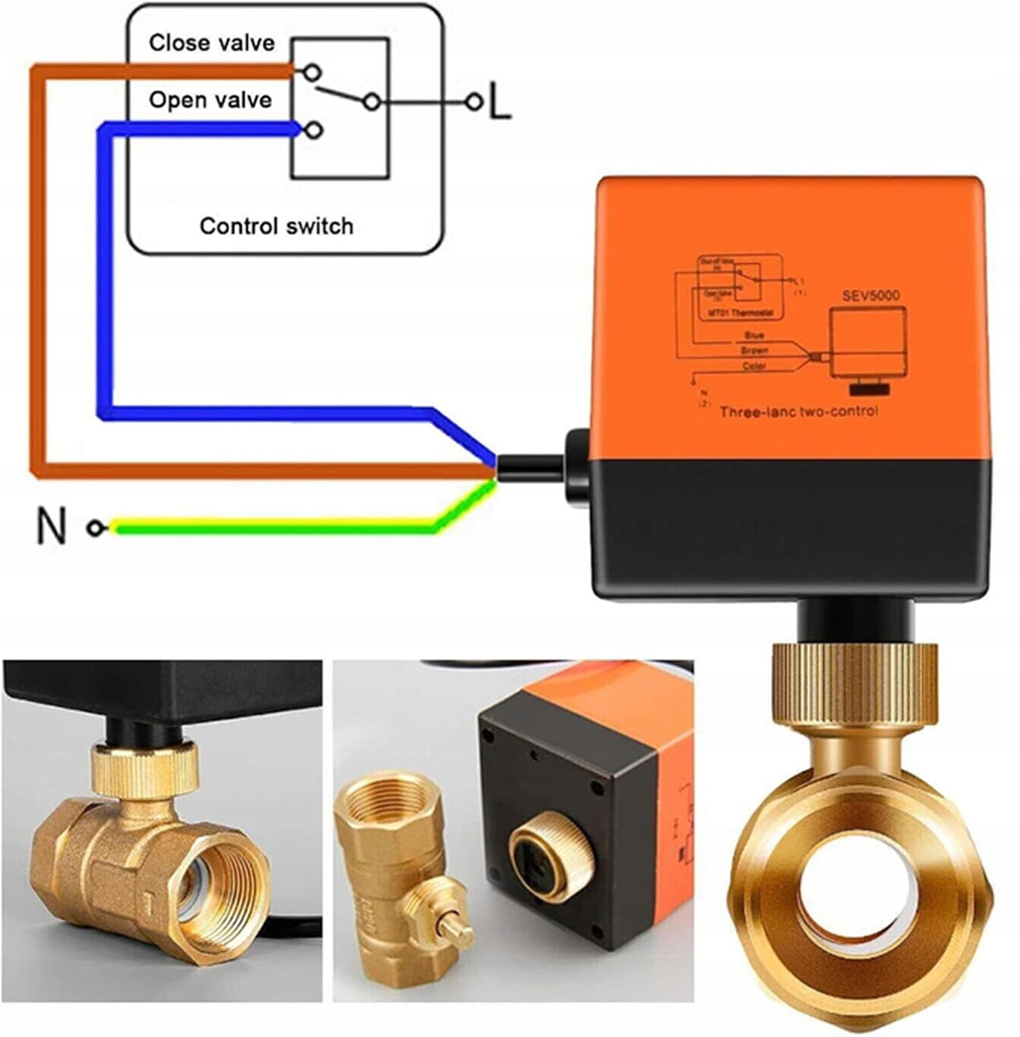 Elektrozawór Kulowy 3/4 cal z siłownikiem 230V DN20 siłownik wody woda