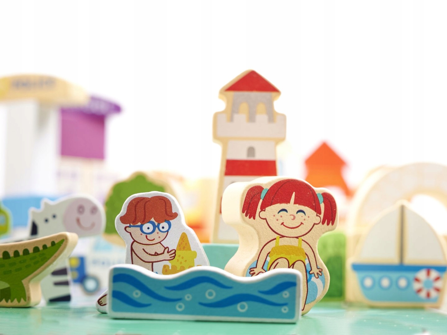 KLOCKI DREWNIANE EDUKACYJNE MIASTO PUZZLE 120EL. Marka inna