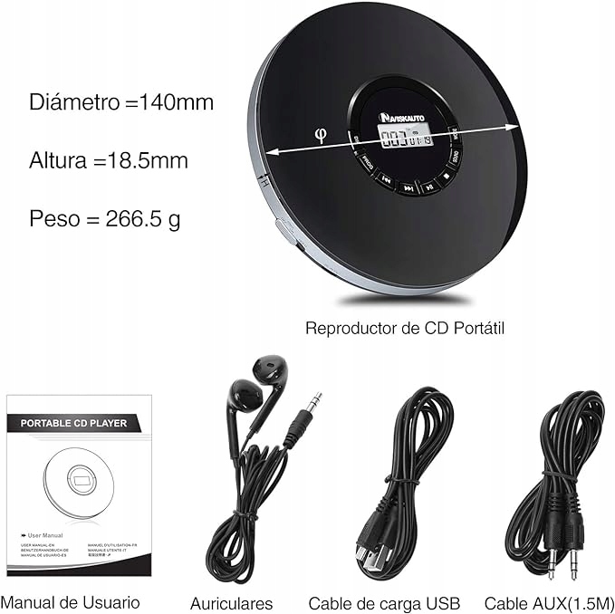 DISCMAN MP3 PLAYER SŁUCHAWKI USB PRZENOŚNY ODTWARZACZ LED LCD Marka bez marki