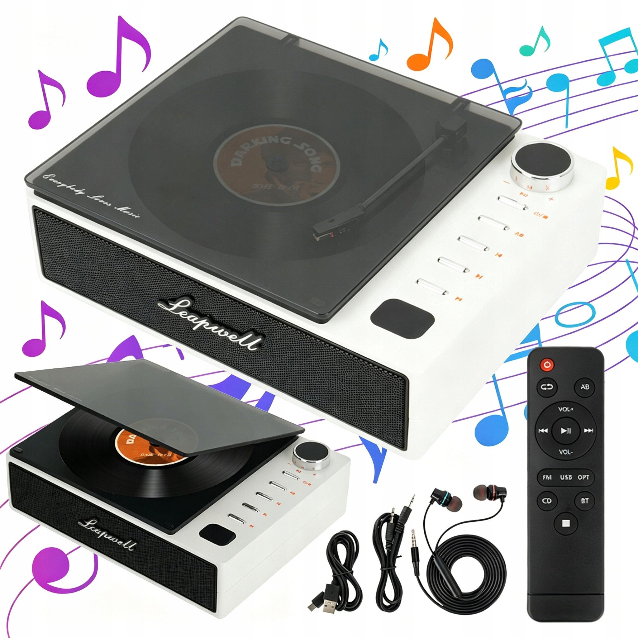 Bezdrátový Bluetooth CD Přehrávač Bílý Retro Domácí Fm 4000MAH