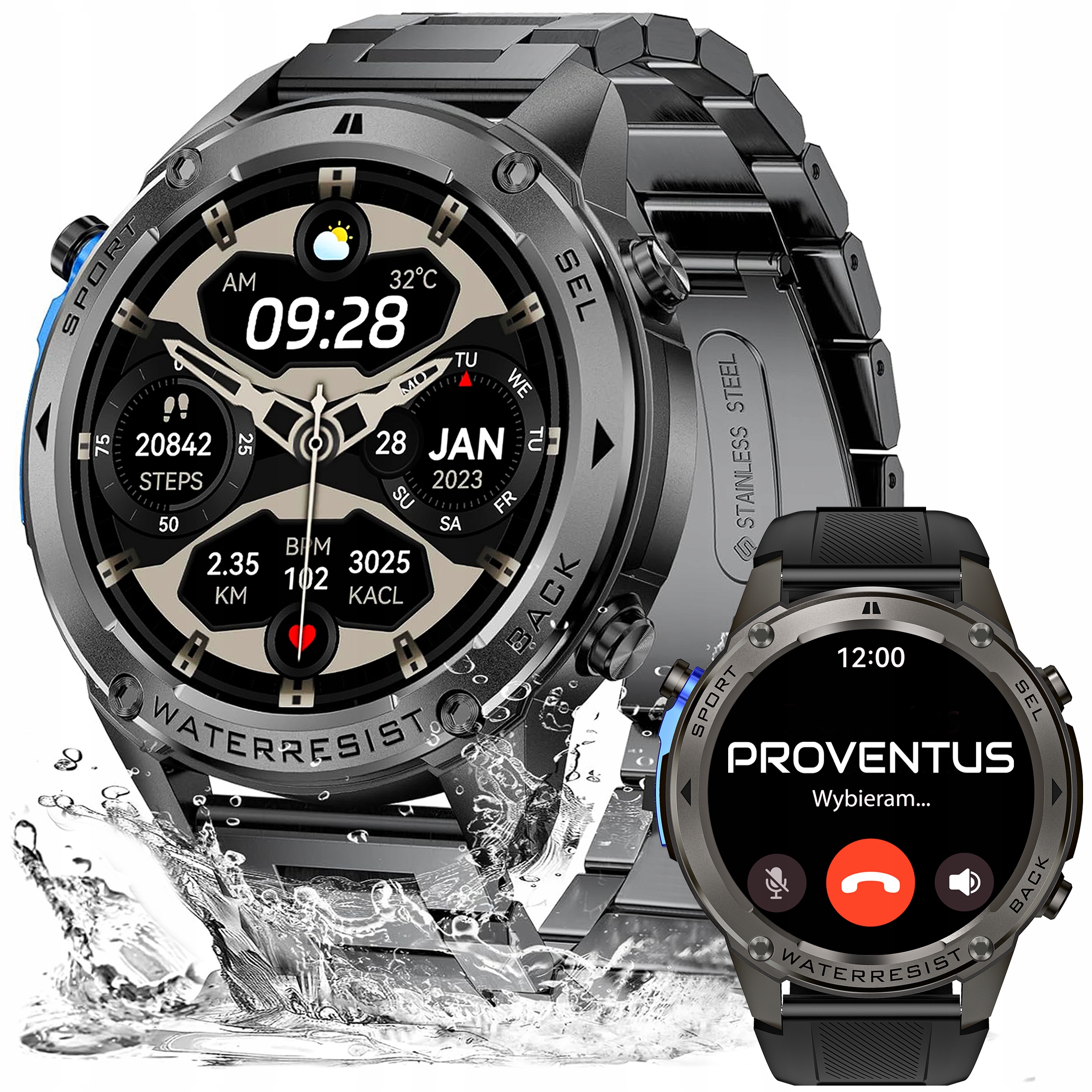 ZEGAREK MĘSKI Z GPS SMARTWATCH PROVENTUS MENU PL WODOODPORNY SPORT ROZMOWY
