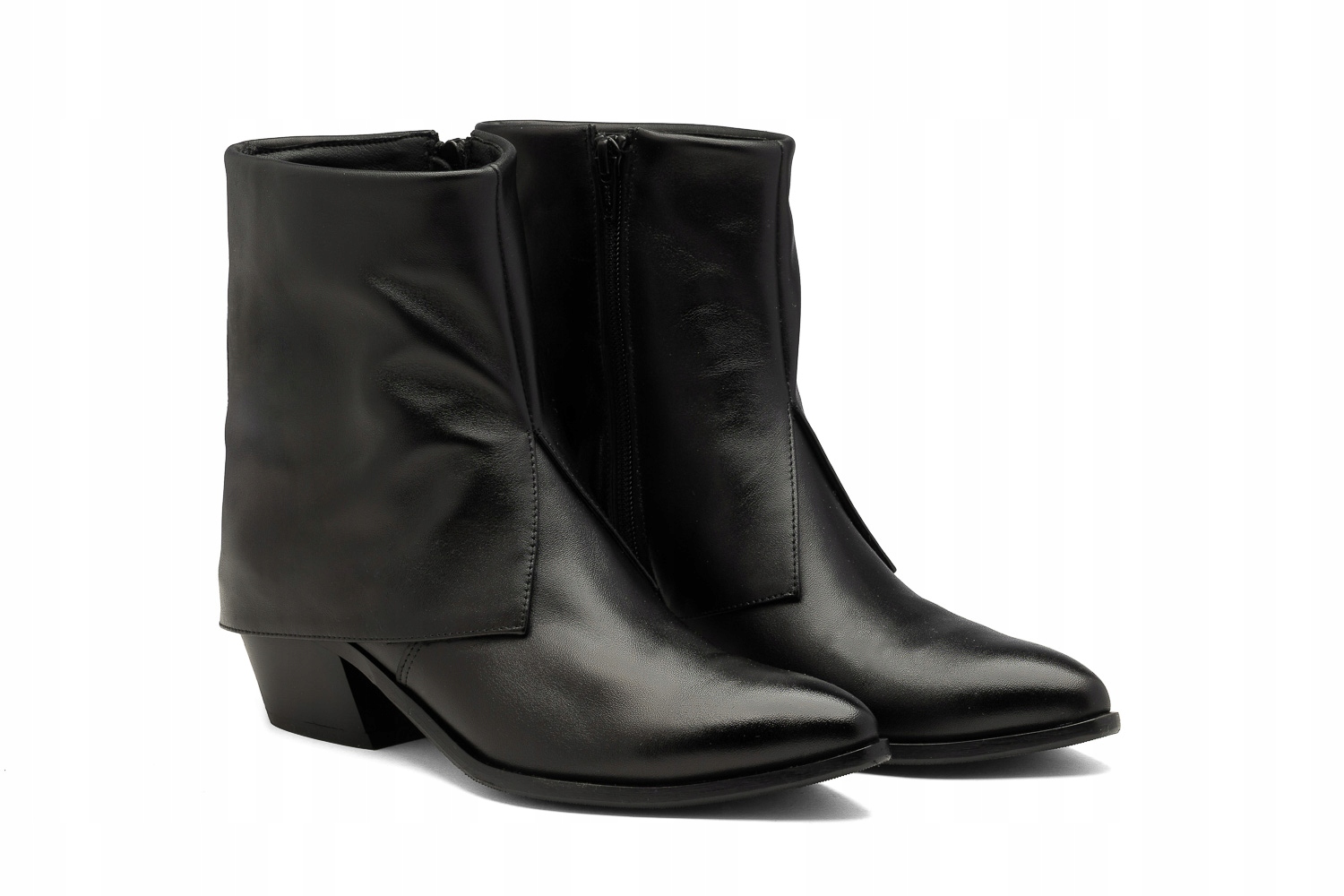 Kovbojské Boty s vyhrnovacím svrškem, kožené, černé, 40