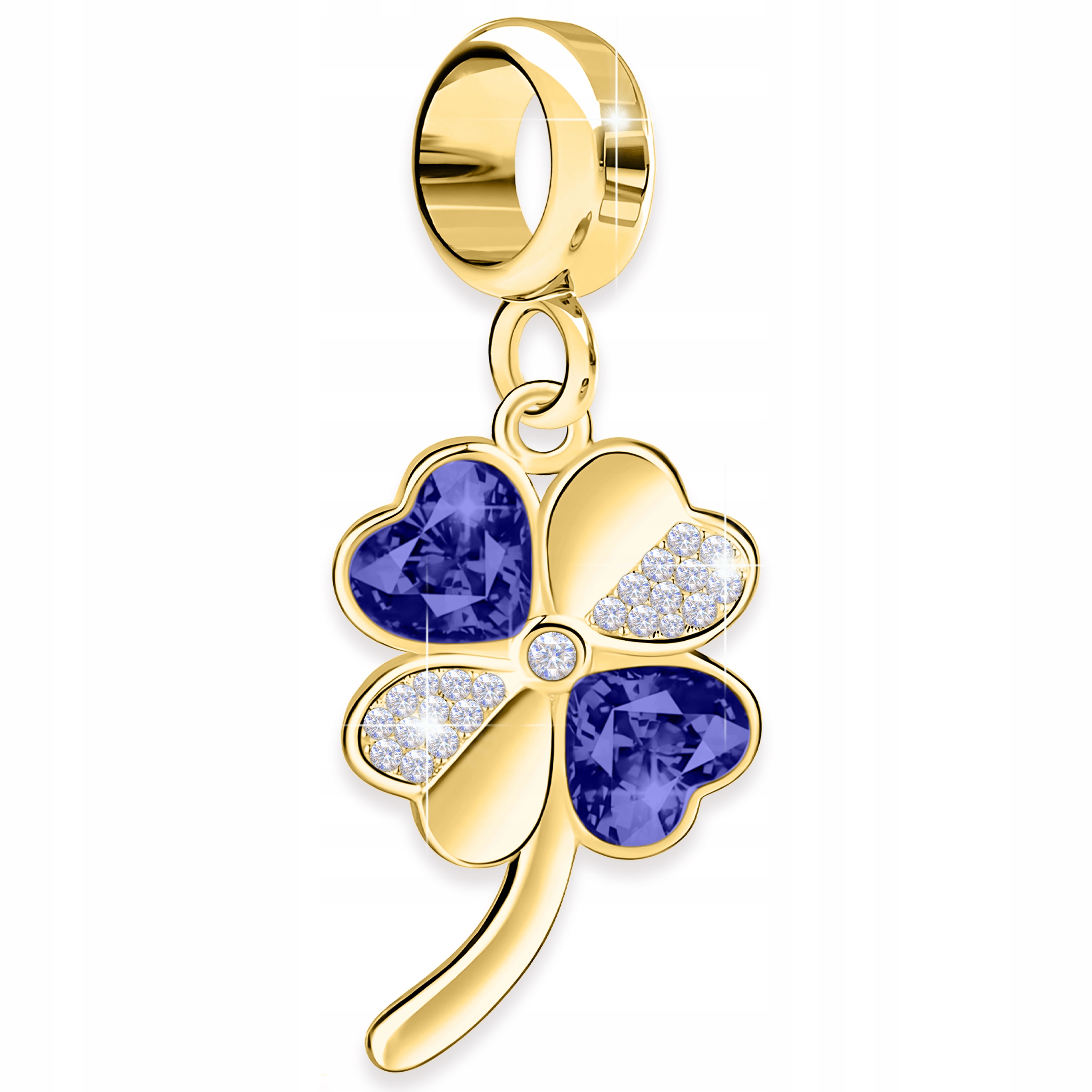 Zlatý přívěsek Jetel Modré srdce s bílými zirkony Stříbro 925