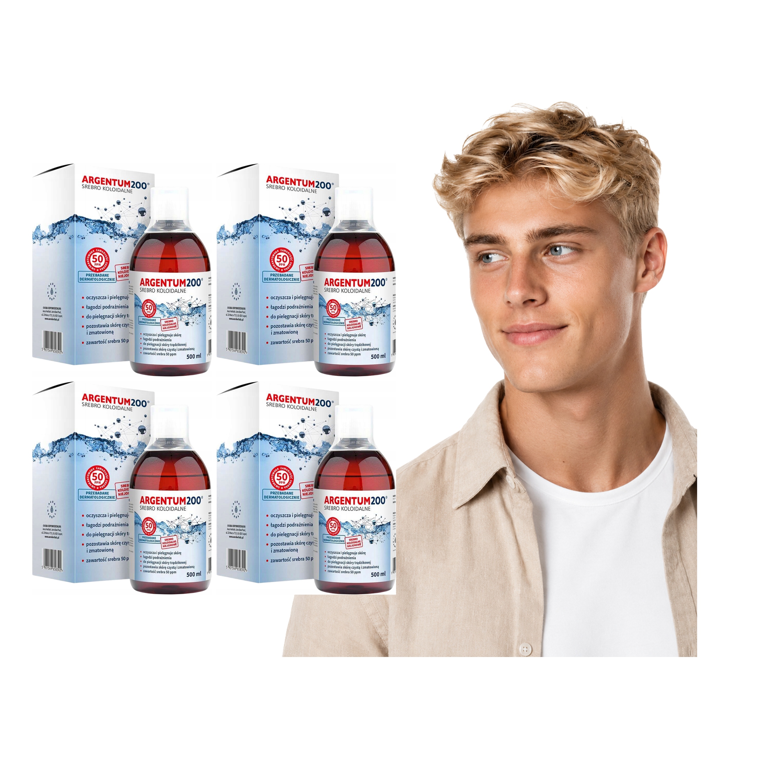 4x Srebro Koloidalne 500 ml Aura Herbals Argentum200 Tonik Twarz 50 ppm