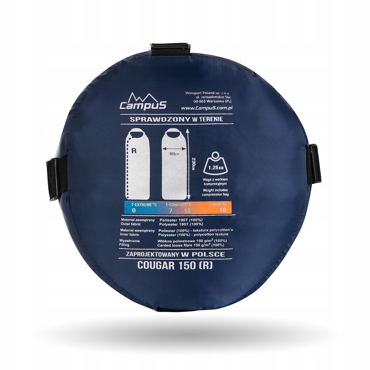 ŚPIWÓR CAMPUS COUGAR 150 ŁĄCZONY prawy +7/+12st Kolor dominujący odcienie niebieskiego
