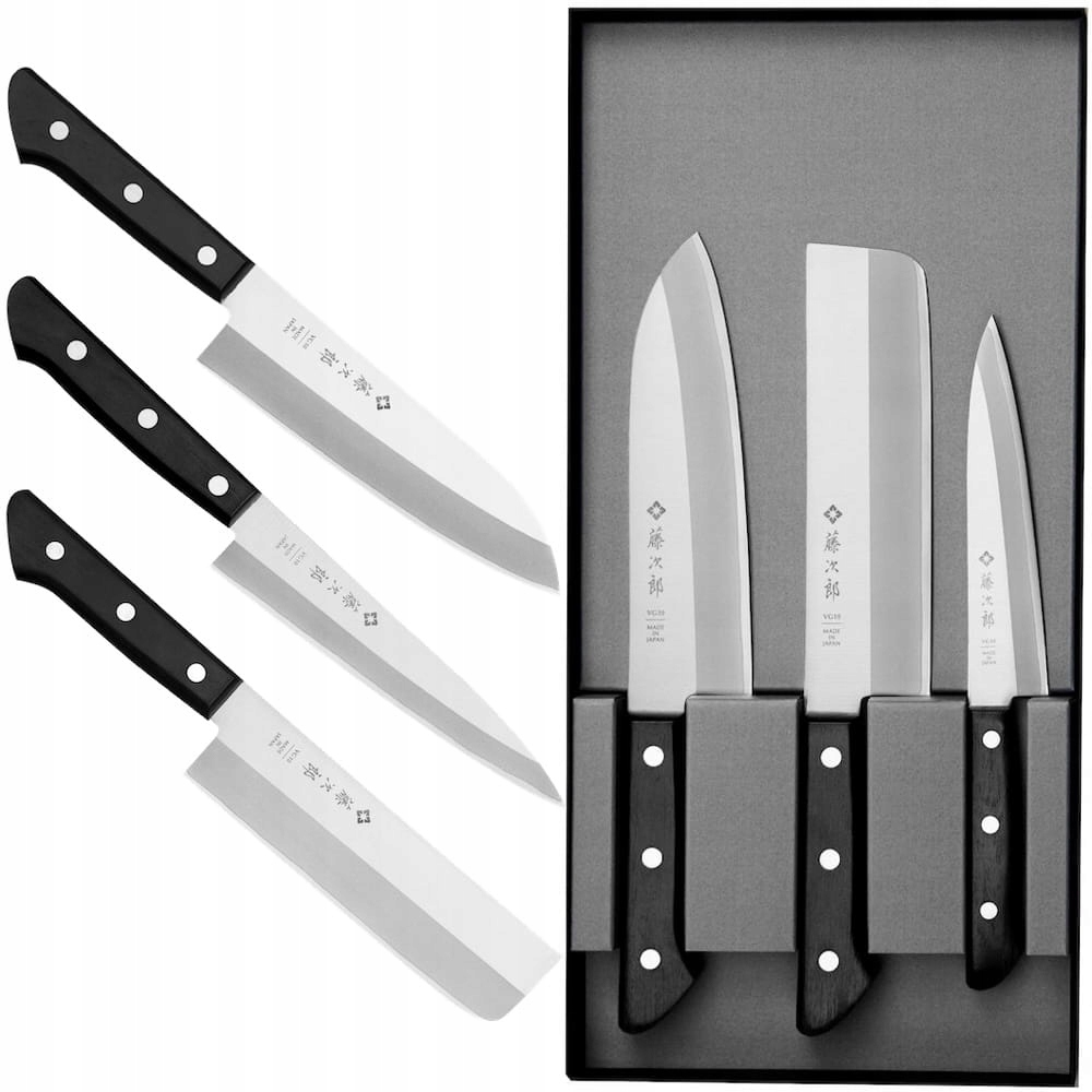 Sada 3 nožov Tojiro Basic VG-10 Japonský Univerzálny Nakiri Santoku v puzdre