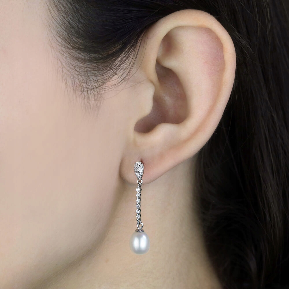 SREBRNE KOLCZYKI Z PRAWDZIWYMI OWALNYMI PERŁAMI Marka Apearl