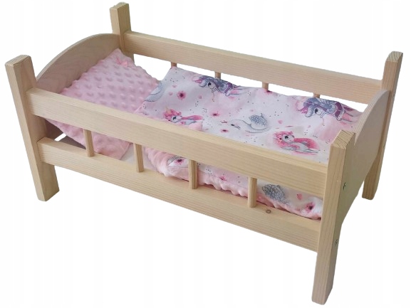 ŁÓŻECZKO DREWNIANE dla lalek DUŻE Z POŚCIELĄ