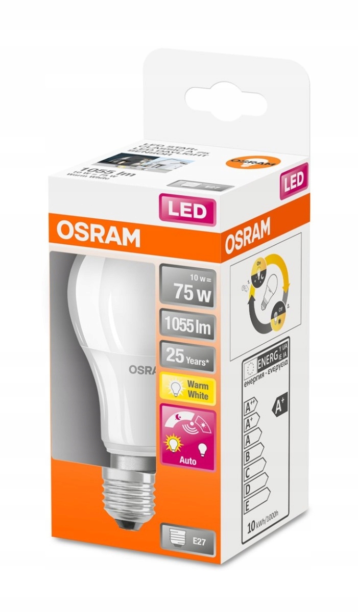 Żarówka LED E27 10W 2700K Czujnik zmierzchu OSRAM Moc 10 W