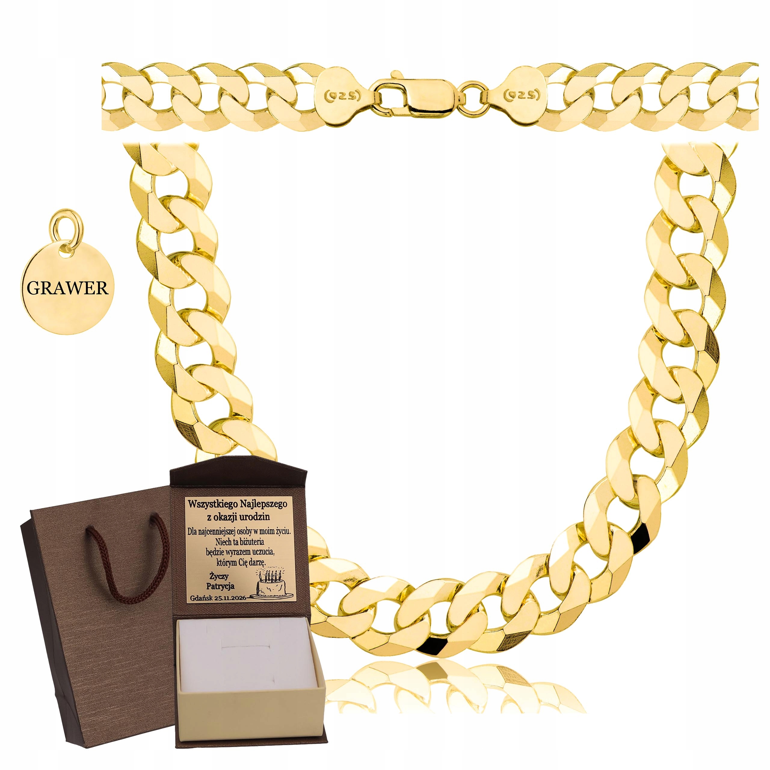 Zlatý Plný Řetízek Pánský Pancr Ryzost 925 585 Pevný Gravírování Bonus