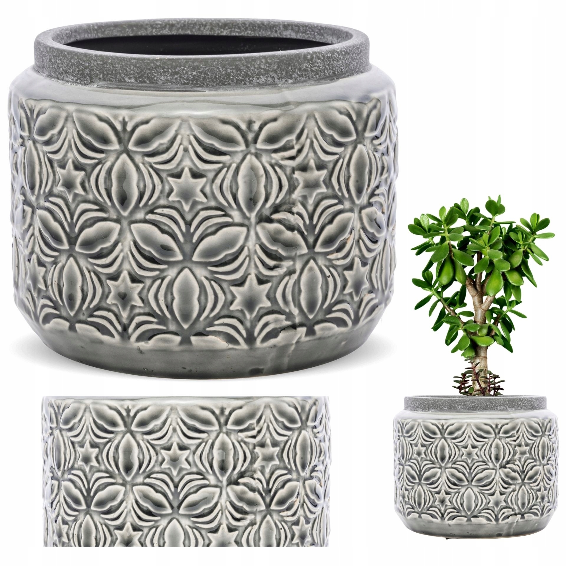 

Osłonka Na Doniczkę Okrągła Ceramiczna Szara Ø15,5