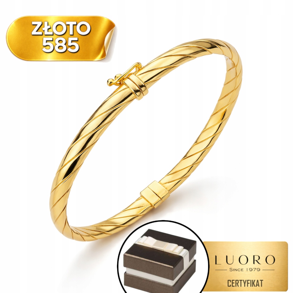 Náramek Zlatý 585 14K Pevný Oval Bílé Zlato 6 CM Elegantní