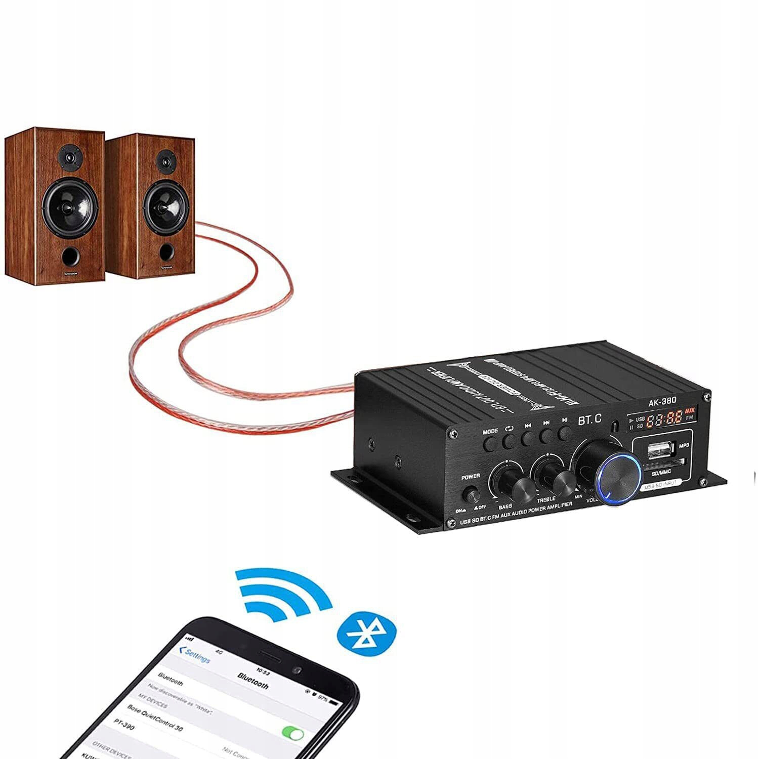 STEREO AUDIO 2-KANAŁOWY WZMACNIACZ, Z REGULATOREM BASÓW I WYSOKOŚCI System dźwięku 2.0