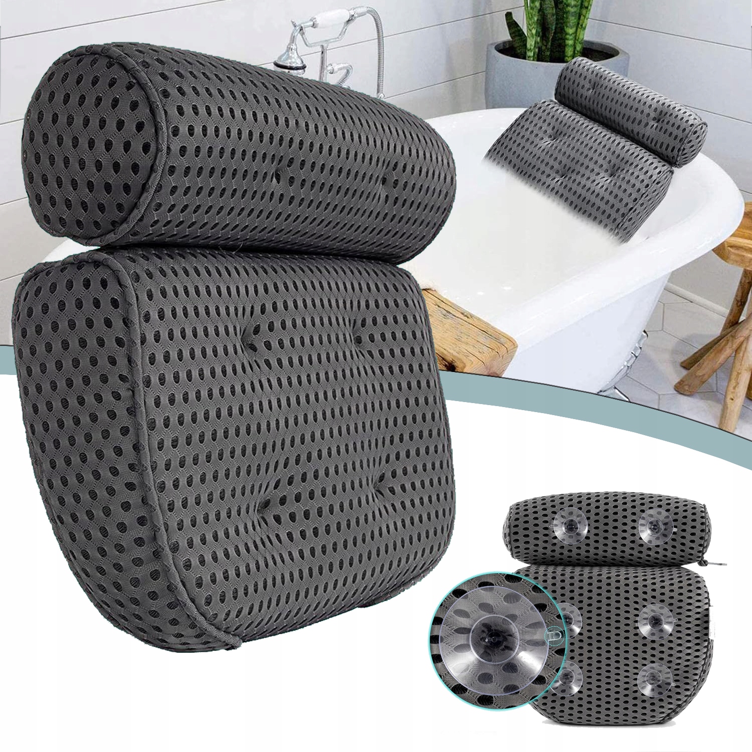 PODUSZKA POD SZYJĘ DO KĄPIELI, PODUSZKA DO KĄPIELI Z SIATKĄ POWIETRZNĄ 4D