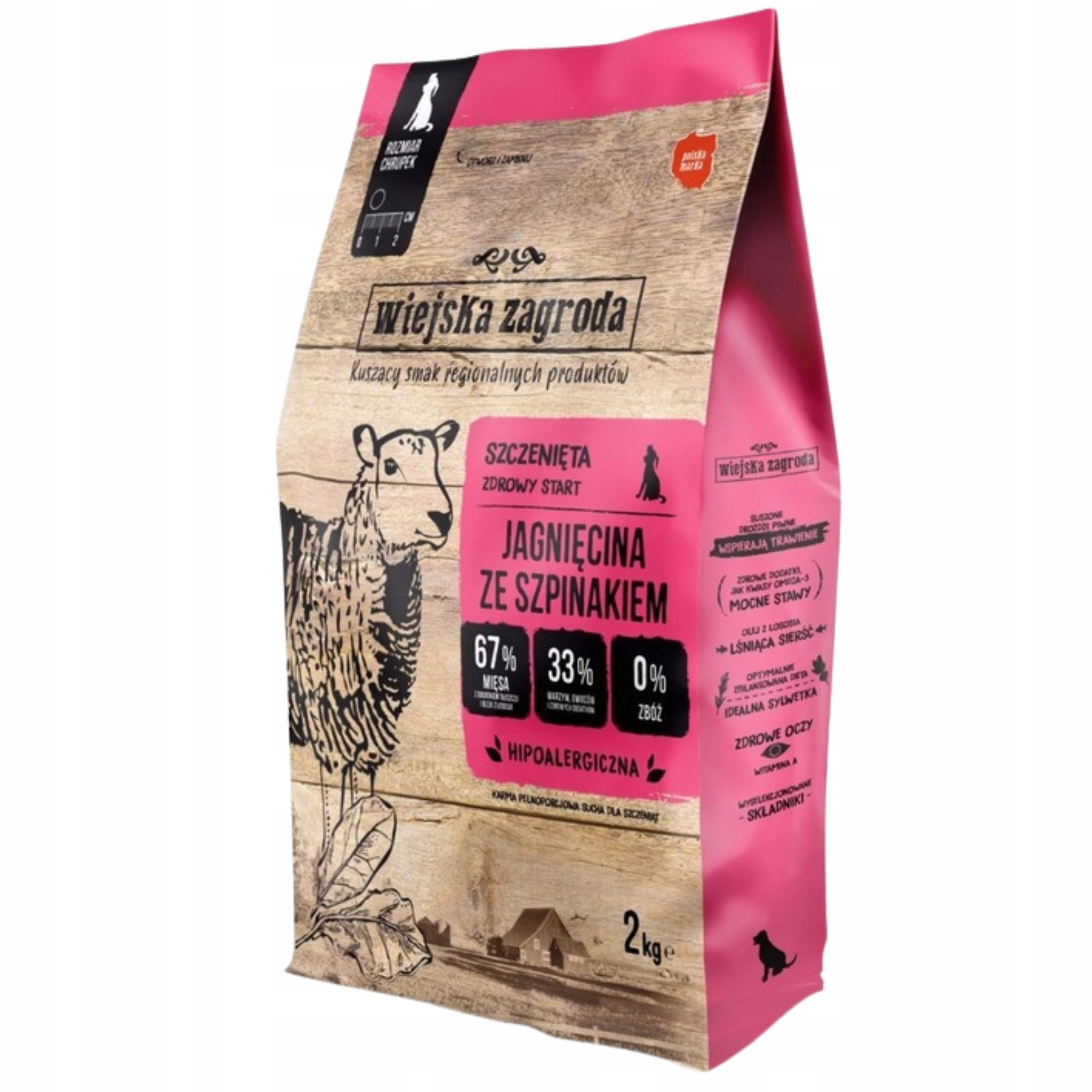 Levně Suché Krmivo Pro Psa Wiejska Zagroda Jehněčí maso se špenátem štěně S 2 kg