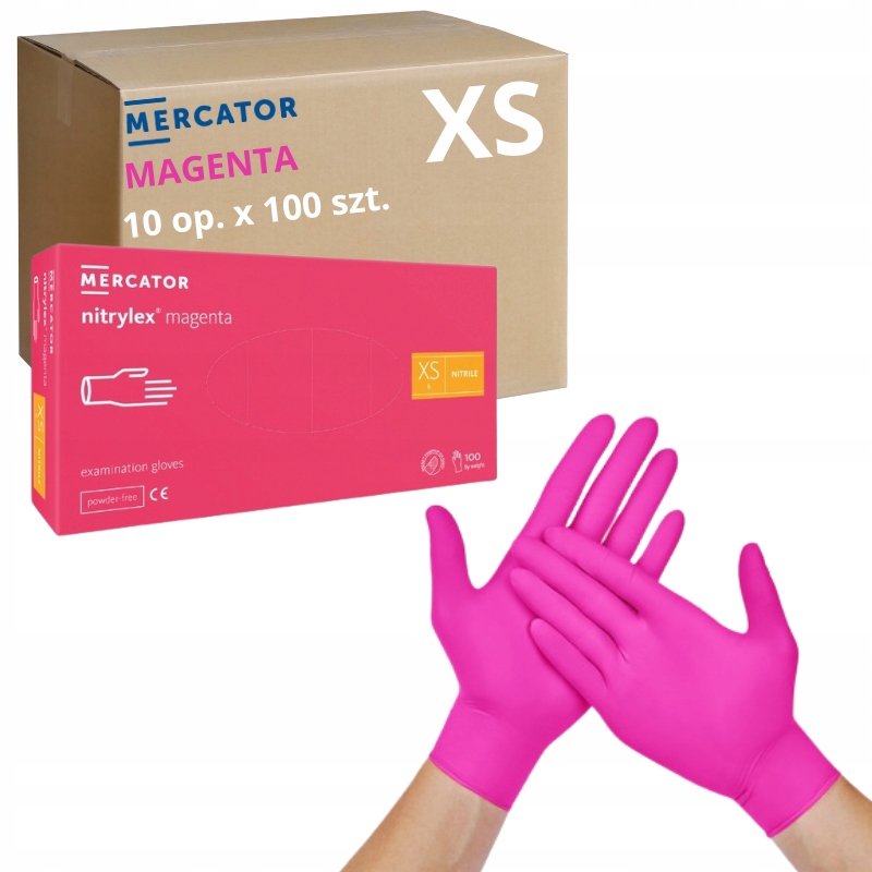 Růžové nitrilové rukavice Mercator Nitrylex magenta AQL1.5 r.XS 1000 ks