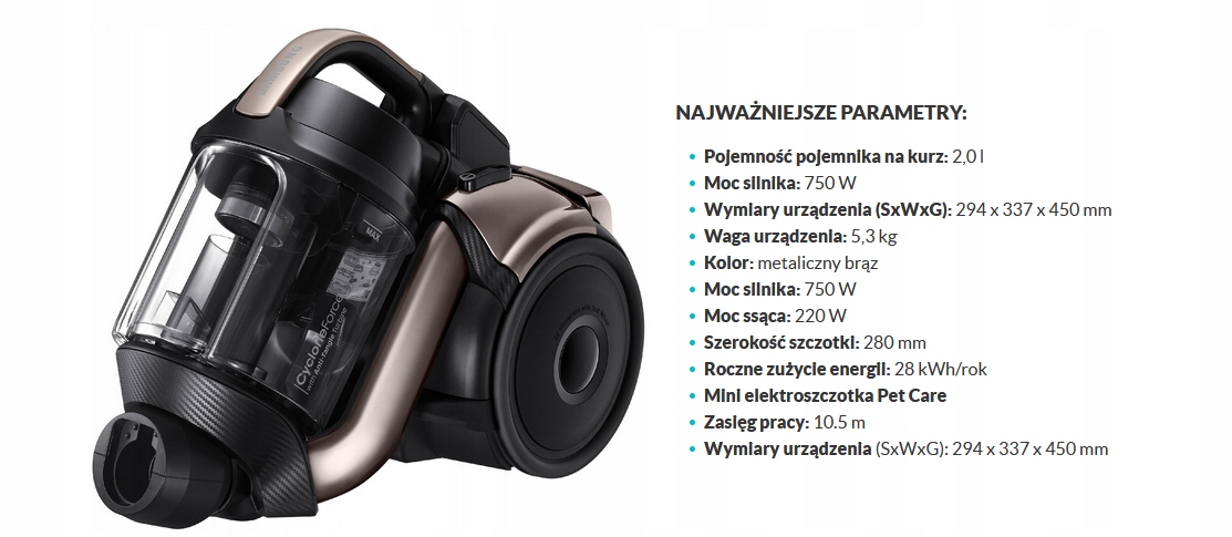 SAMSUNG Odkurzacz bezworkowy VC07K51L9H1 PET CARE Marka Samsung