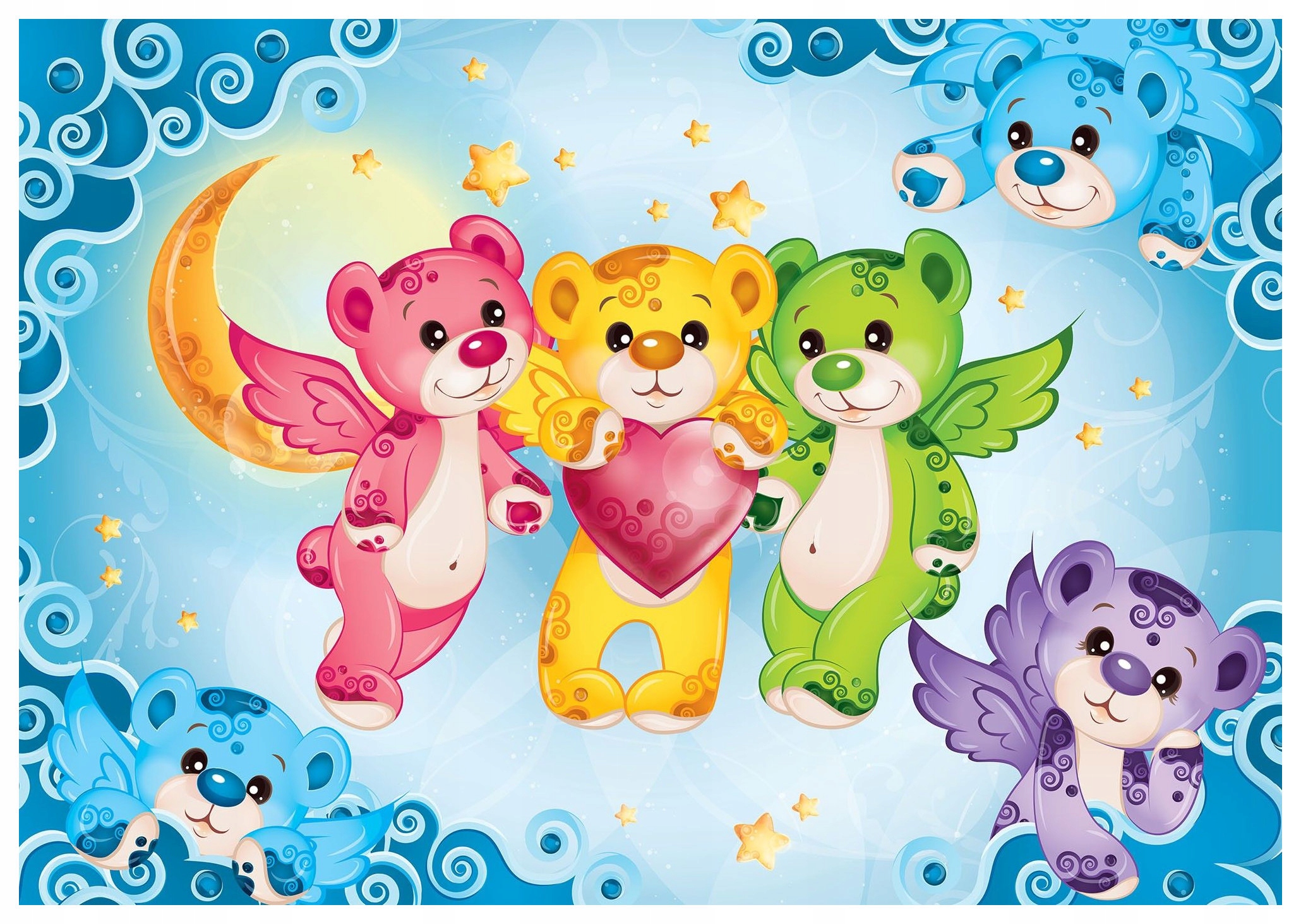 Fototapeta Medvedík s krídlami mesiac hviezdy vinylová fantázia 208x146 lepidlo