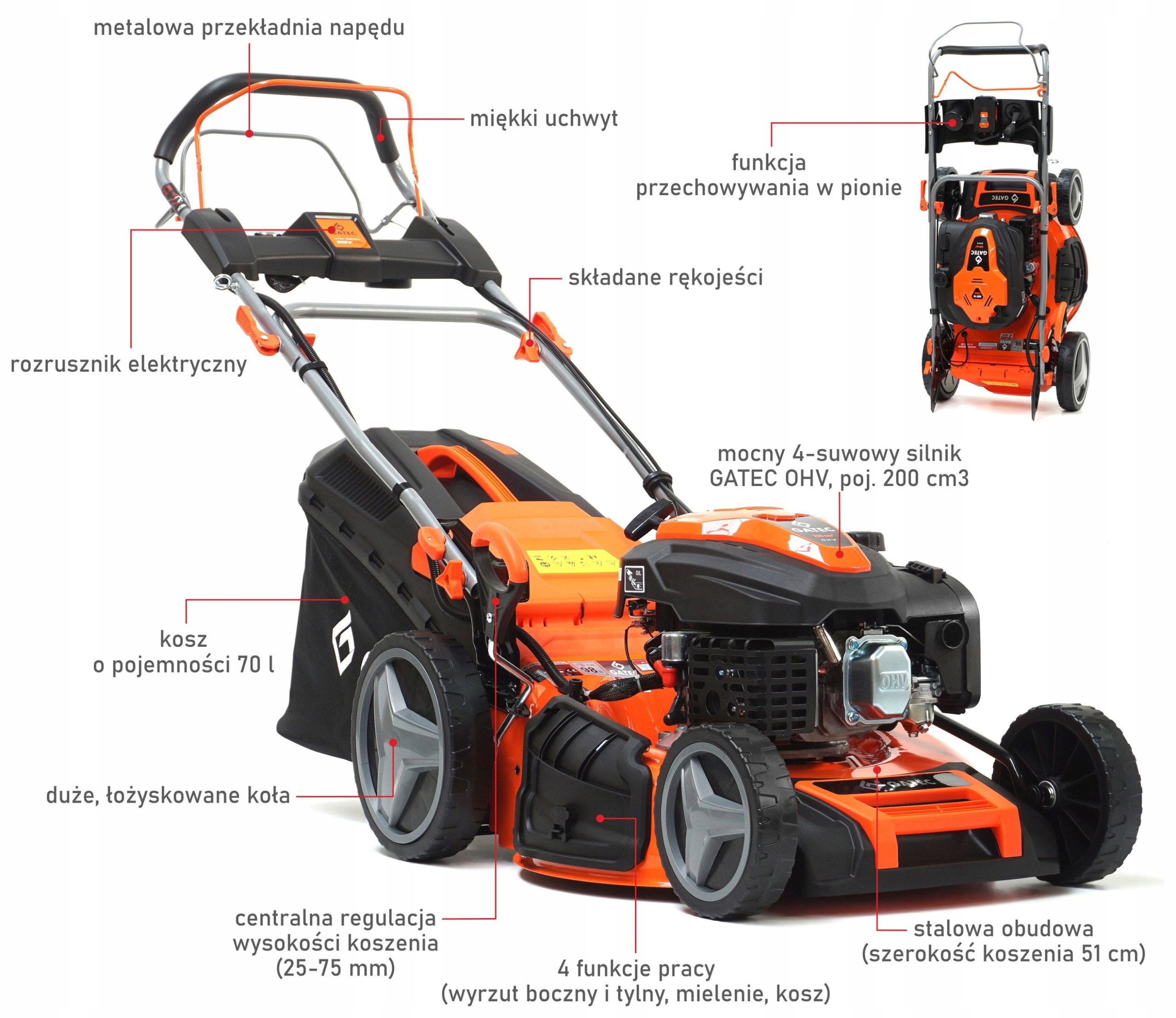 Kosiarka spalinowa Gatec z napędem i rozrusznikiem elektrycznym / 51 cm Stan opakowania oryginalne