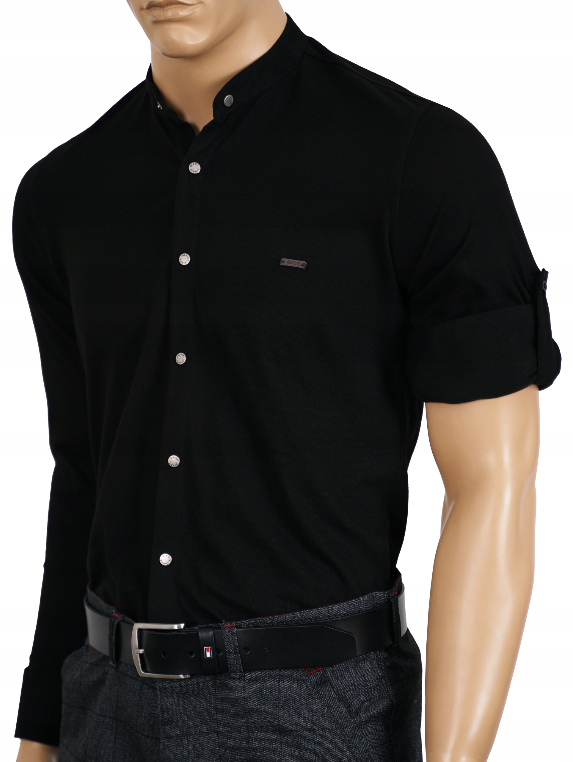 KOSZULA MĘSKA CZARNA BAWEŁNIANA ZAPINANA NA NAPY STÓJKA TURECKA 2XL 45/46 Rozmiar XXL