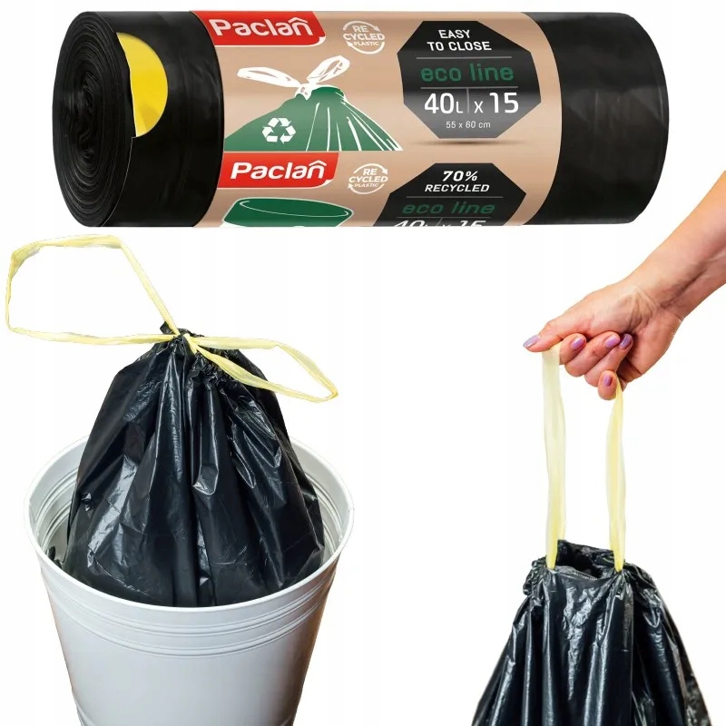 

Worki na śmieci z taśmą uchwytami 40l 15szt Mocne