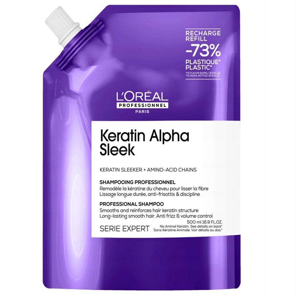 Loreal Keratin Alpha szampon wygładzający włosy niesforne 500ml Refill