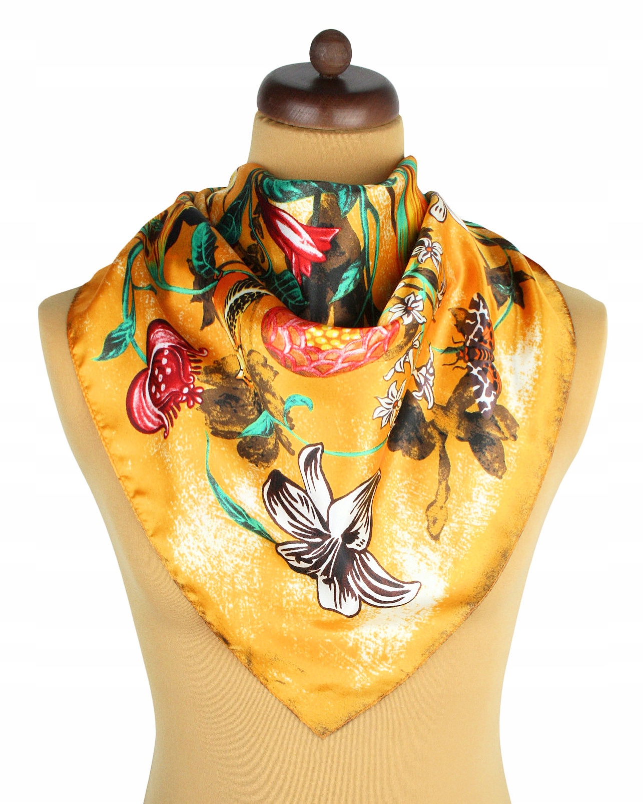 CHUSTA APASZKA DAMSKA ŻÓŁTA W KOLOROWE KWIATY