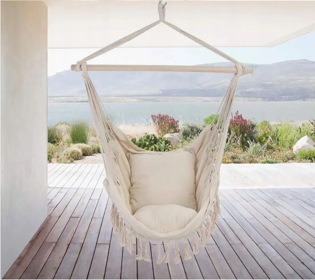 FOTEL WISZĄCY BRAZYLIJSKI HUŚTAWKA HAMAK DO POKOJU/OGRODU STYL BOHO Stan opakowania oryginalne