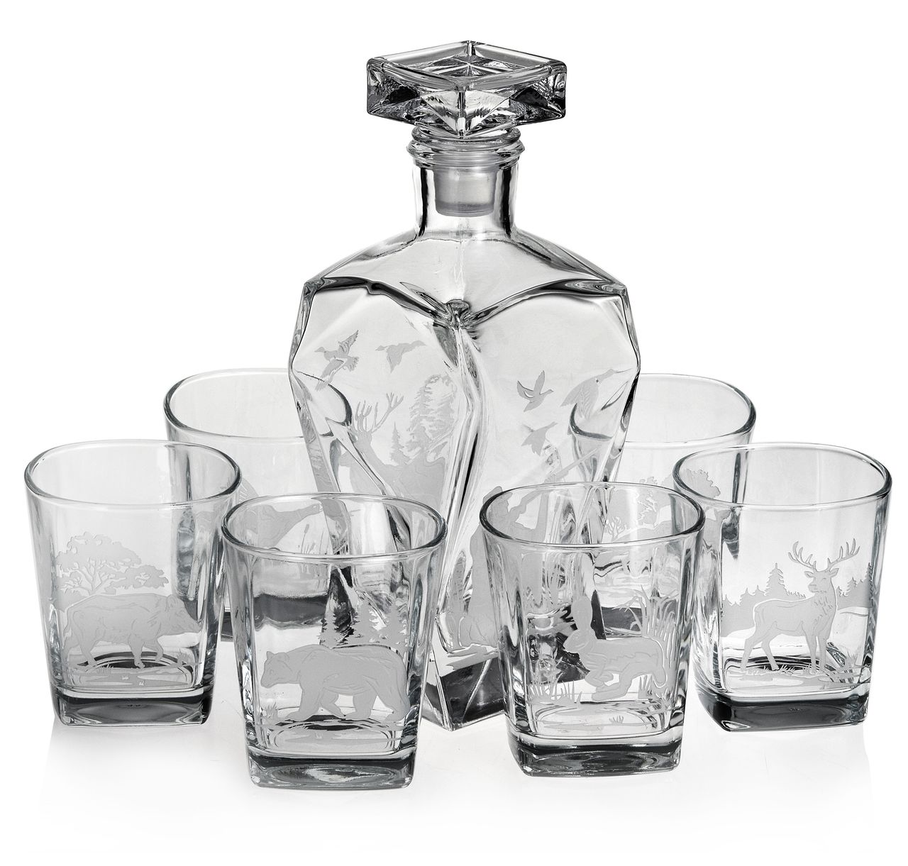 Poľovnícky komplet na whisky 6+1 ako darčeková karafa