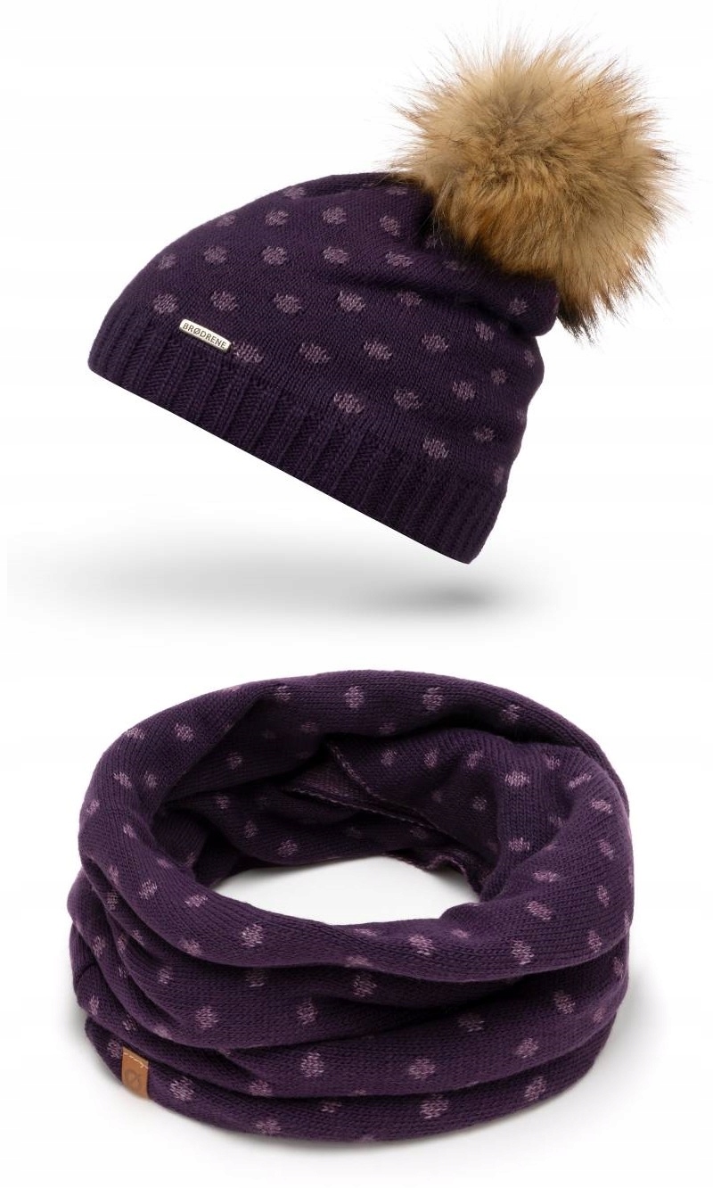 

Czapka Damska W Grochy Pompon Komin Zestaw 2W1