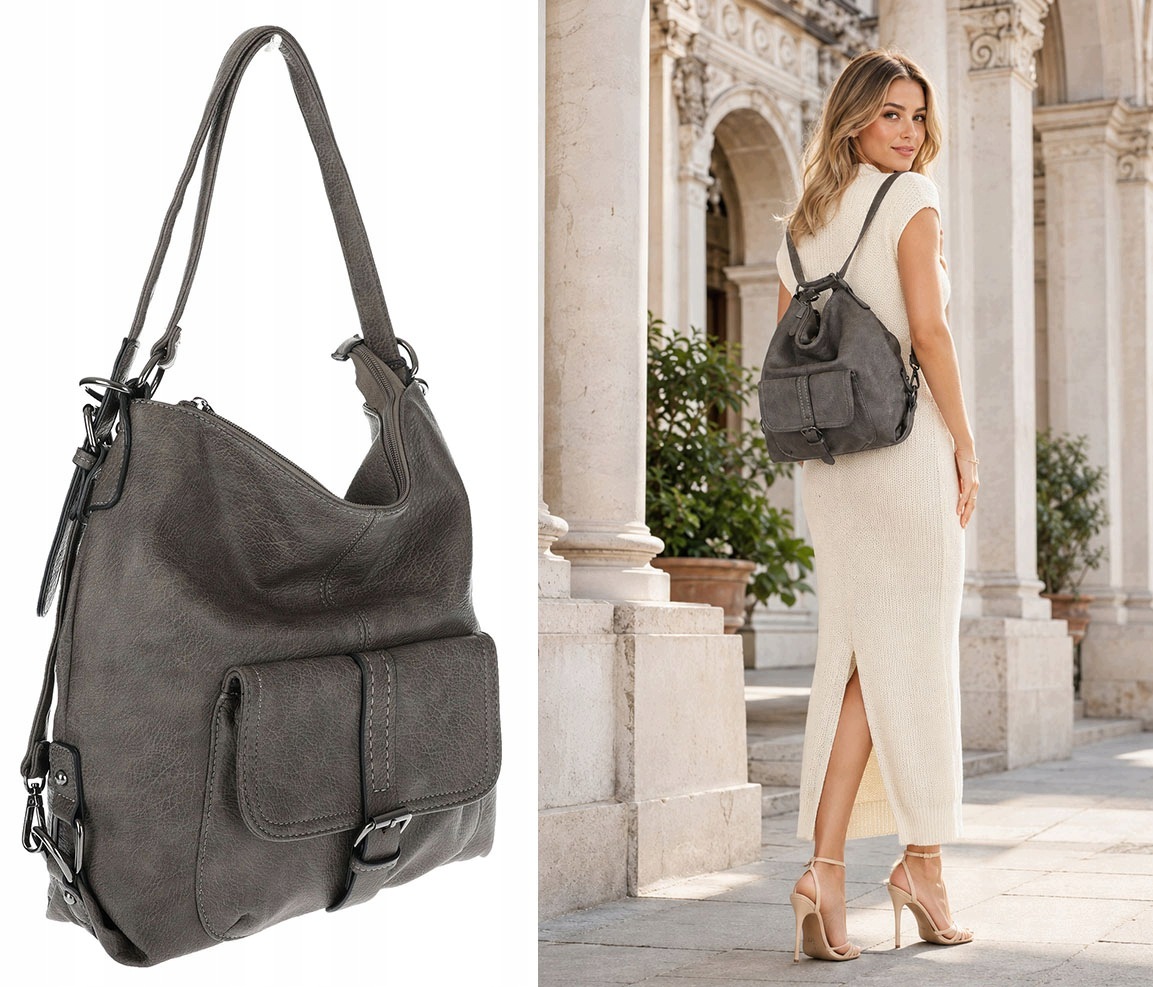 Dámská městská kabelka 2v1 Shopper Batoh Taška přes rameno SQ36A Šedá