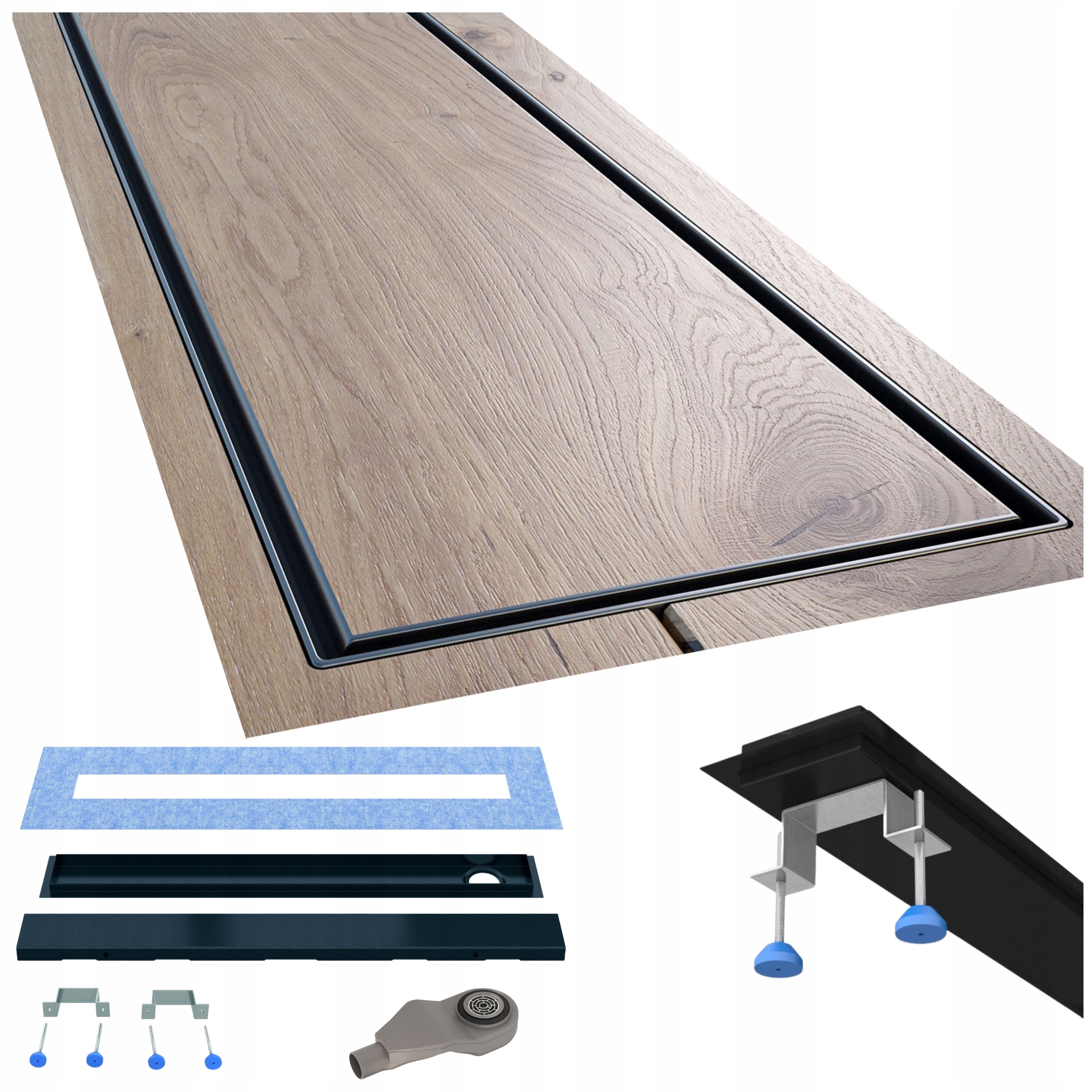 Lineárny odtok 90 cm nízky bočný čierny pod dlažbu Waterway
