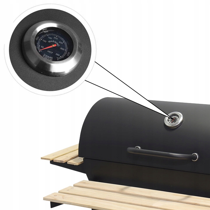 GRILL WĘGLOWY OGRODOWY Z POKRYWĄ ZAMYKANY STOŁOWY PRZENOŚNY BECZKA BBQ Głębokość grilla 50 cm