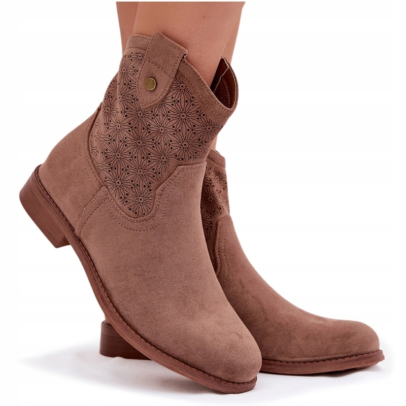 Dámské Kotníkové Boty Ažurový Vzor Plochý Podpatek S.barski HY61-8025 Hnědé 38