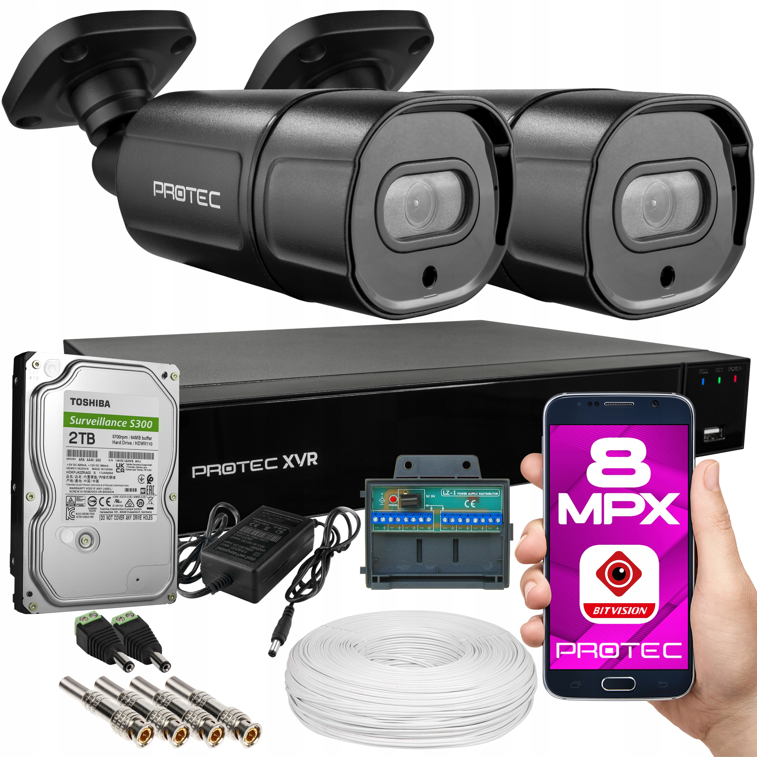 Premium Zestaw Do Monitoringu 2 Kamery 4K Czarne podgląd