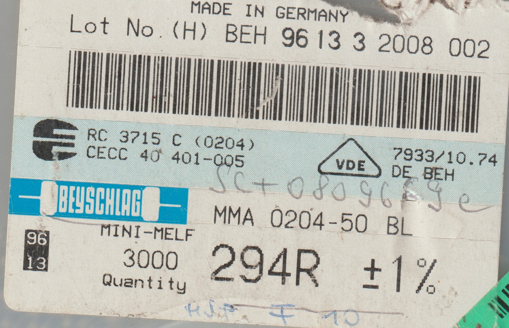 [100szt] 294R 1% 50ppm rezystor Smd minimelf MMA0204 Beyschlag low noise