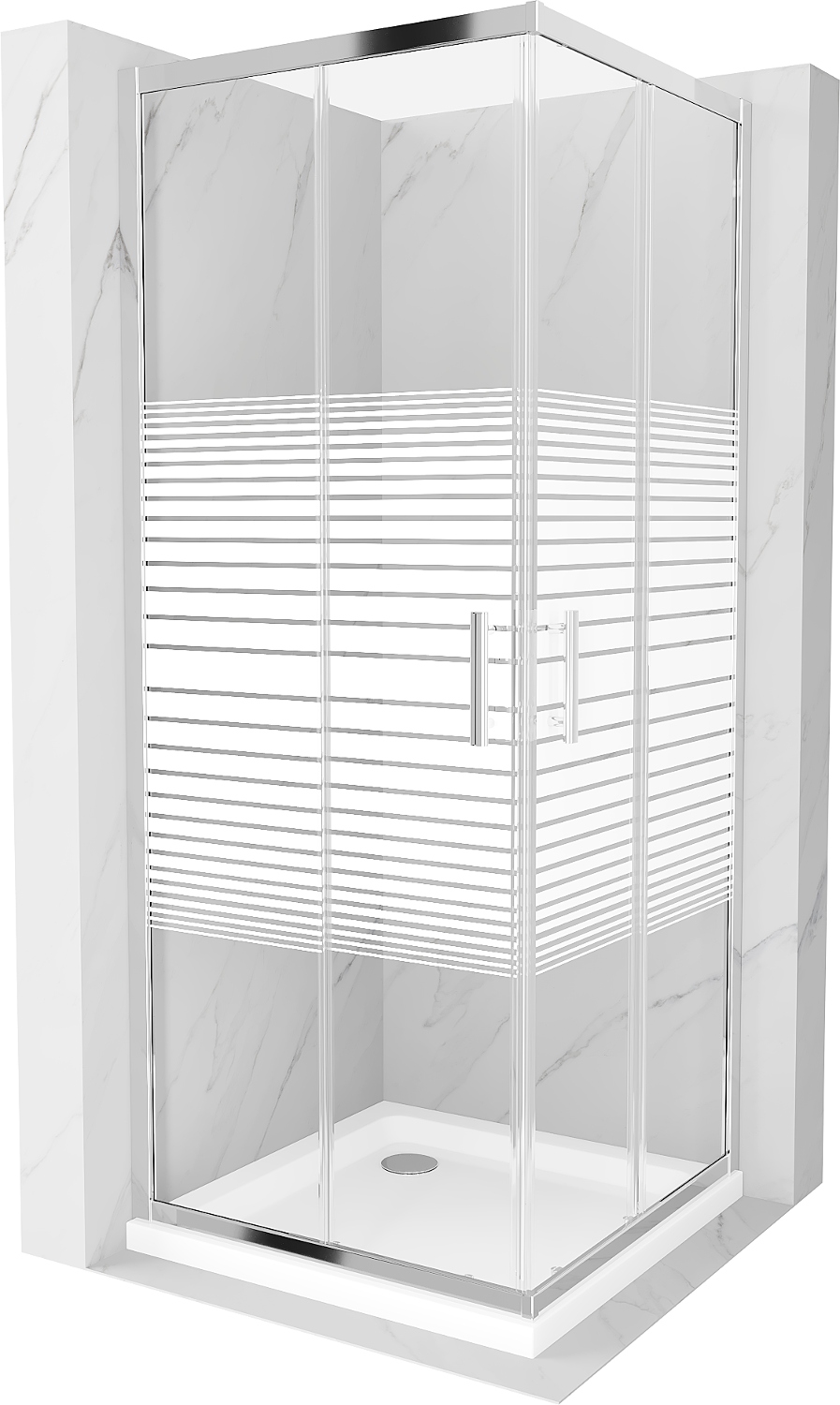 Mexen Rio sprchový kout 80x80 cm s vaničkou, Pruhy, Chrom/Bílá