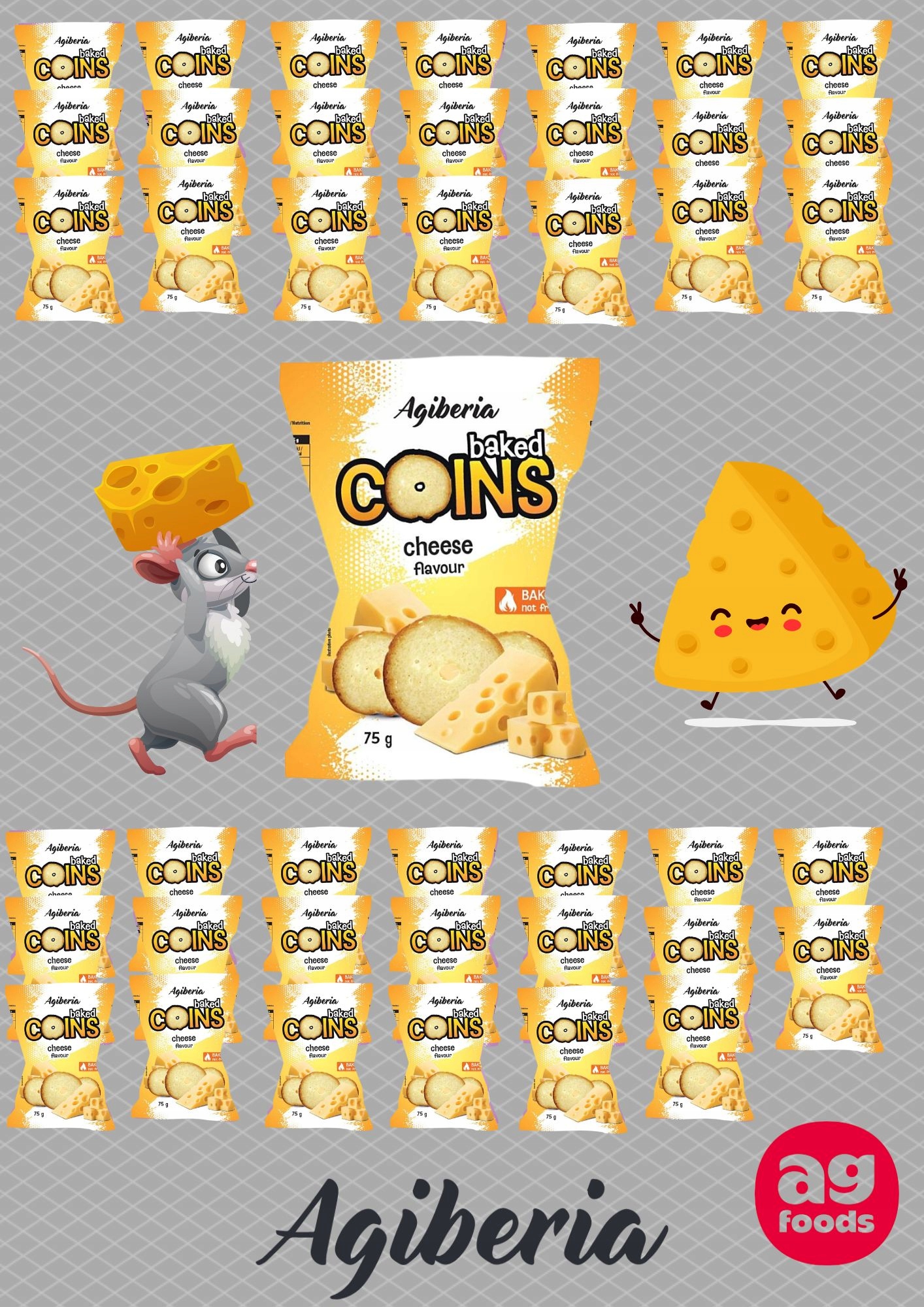 Pieczone krążki chlebowe tosty Agiberia Coins Cheese Ser 75g x 42szt