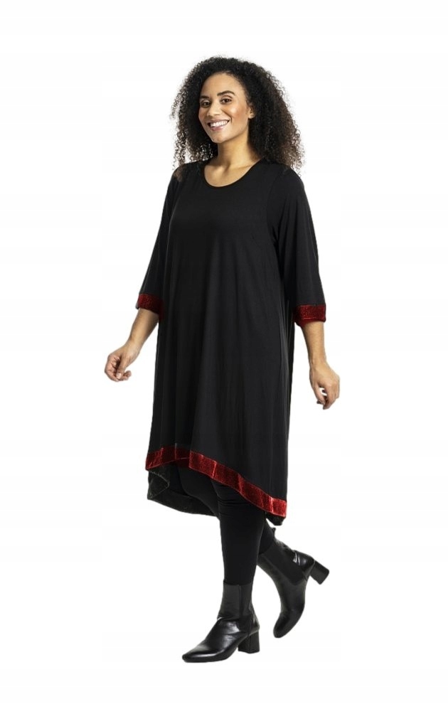 Studio Elegantní Černá Šaty Viskóza Červené Detaily S827 50