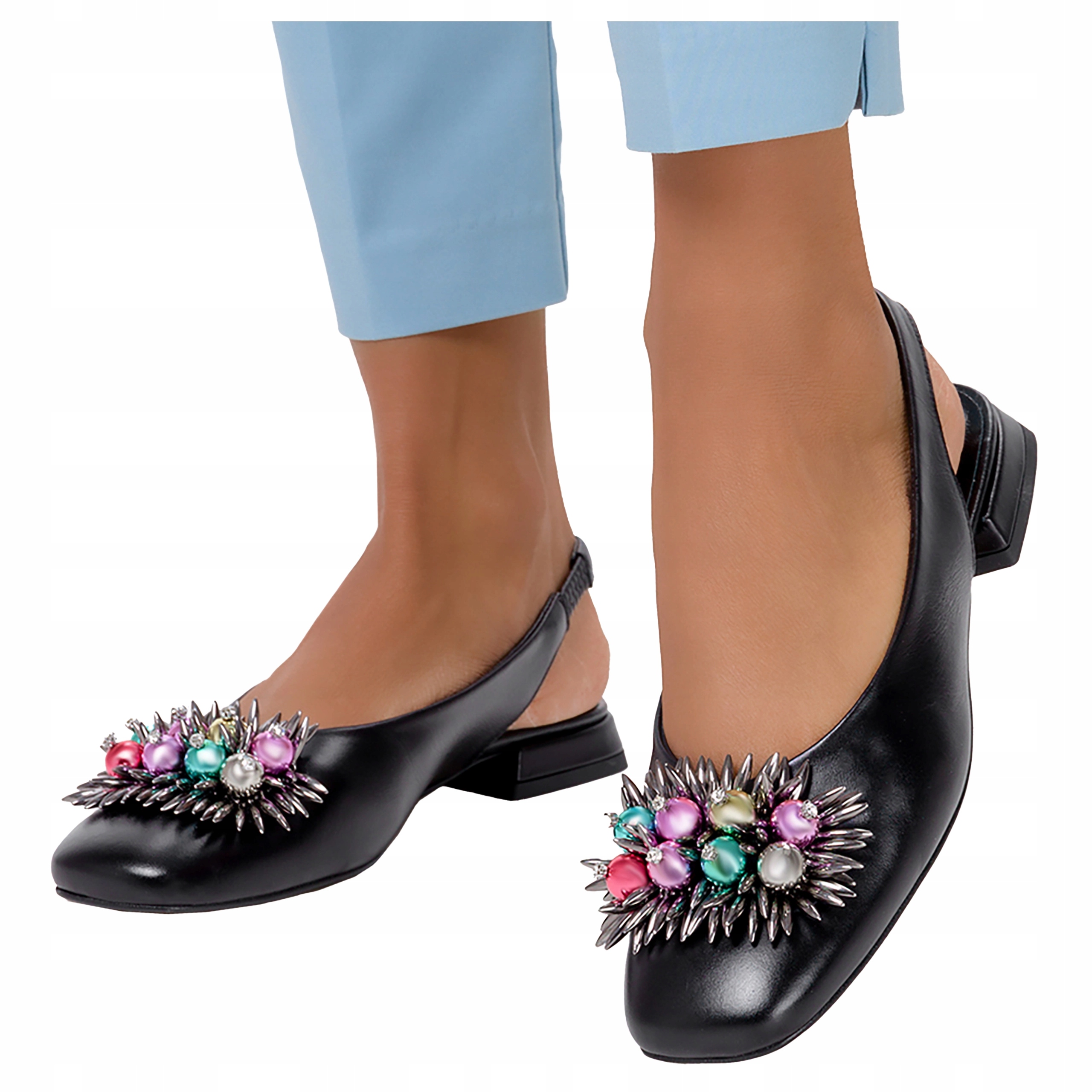 Kožené Baleríny Polské Dámské Černé Módní Ozdoba Polobotky Pohodlné vel. 38