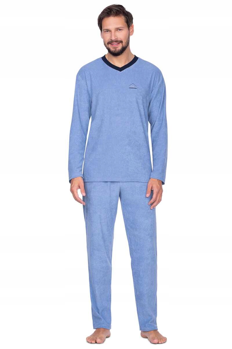 Regina Pánské pyžamo froté teplé s dlouhým rukávem 592 světle modré plus 2XL