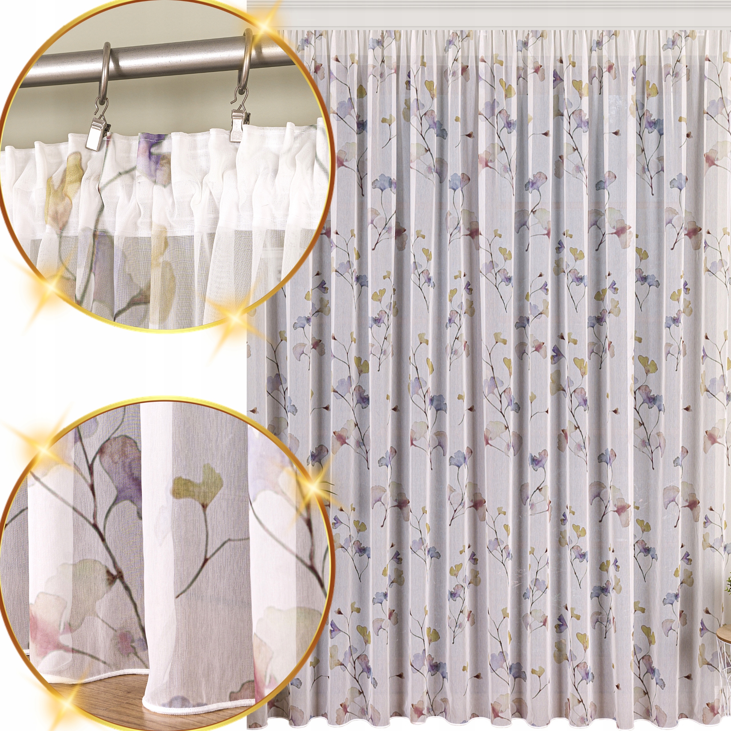 Hotová Záclona Bílá Fantazijní s potiskem Olověná páska Žabky 900x265