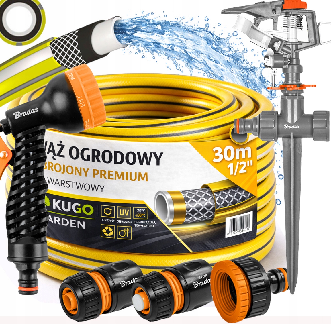 Hadice 1/2" 30 m 4 Vrstvy Premium Gun Zavlažovač Set Bradas