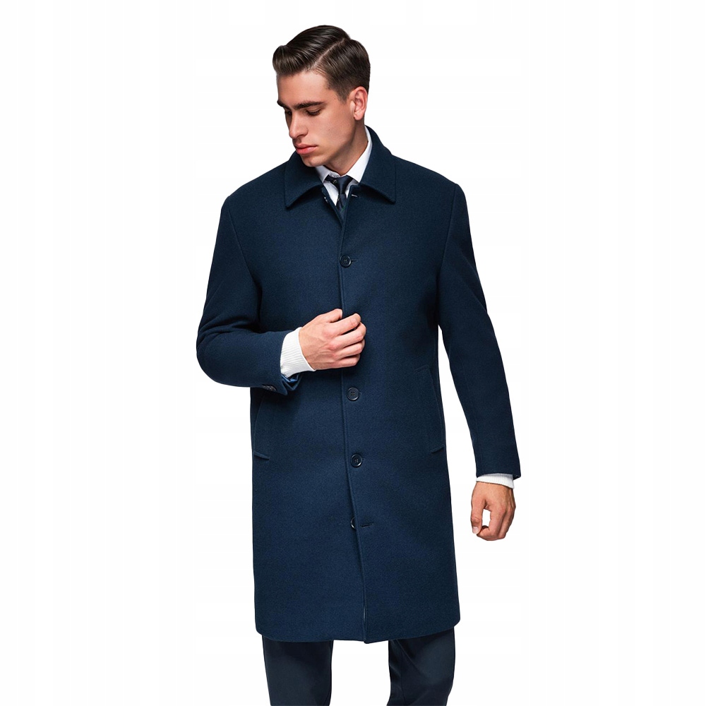 Klasický pánský jednořadý módní kabát modré barvy V3 OM-COWC-0135 vel. XL