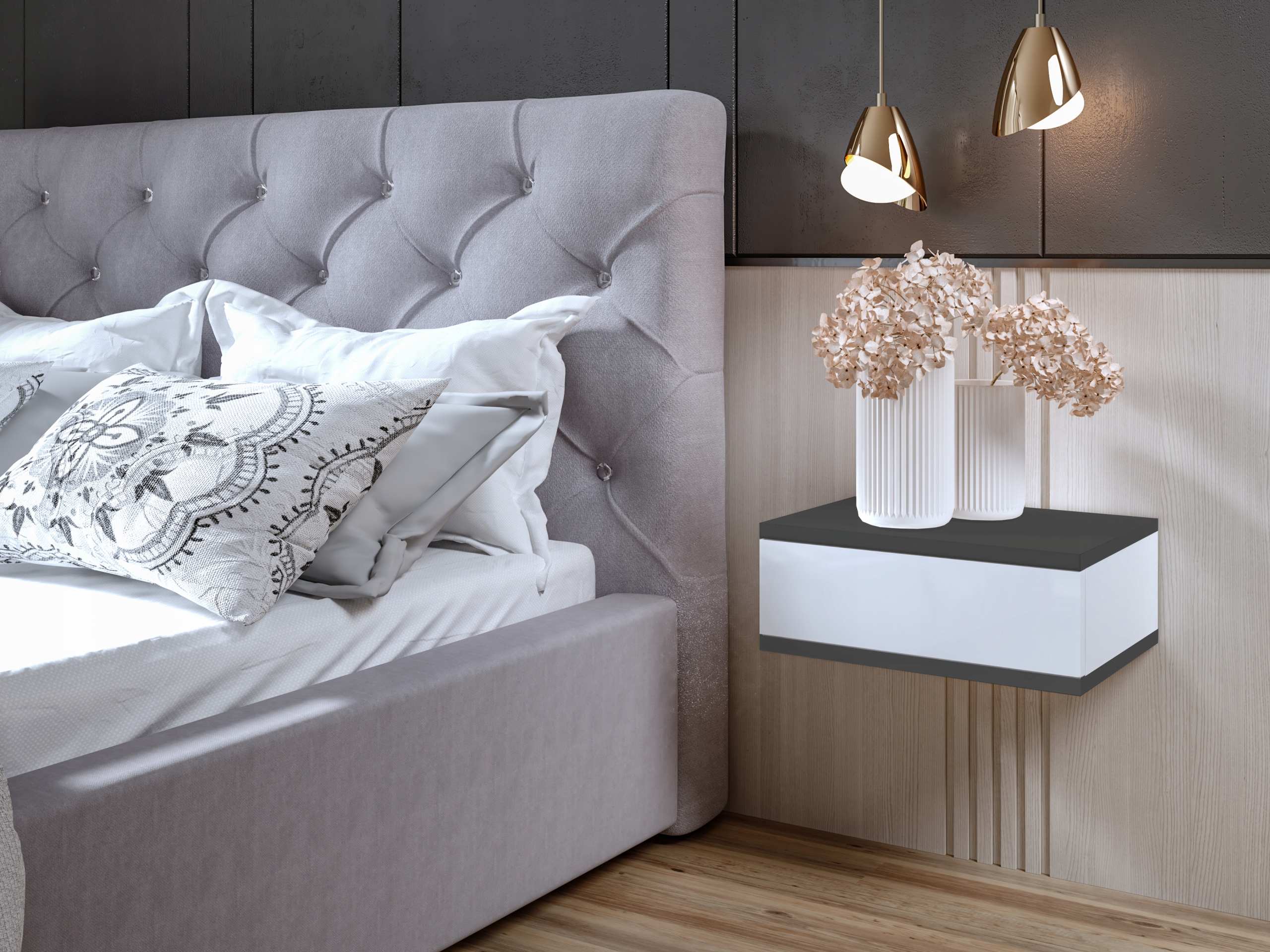 SZAFKA NOCNA WISZĄCA LOFT Z SZUFLADĄ GRAFIT + BIAŁY Marka Happy Babies