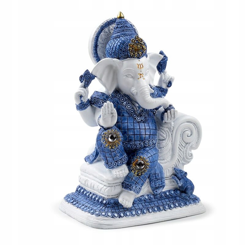 Bílo-modrá meditující soška Ganesh 21,5 cm